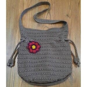 The Sak Originals Khaki Tan Crochet Drawstring Boho Hobo Shoulder Crossbody Bag